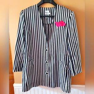Vintage 1980s 90s Summer Blazer Black White Striped